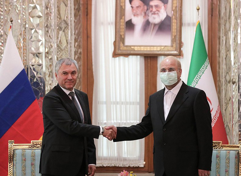 Chairman of the State Duma Viacheslav Volodin and Speaker of the Islamic Consultative Assembly of the Islamic Republic of Iran Mohammad Bagher Ghalibaf