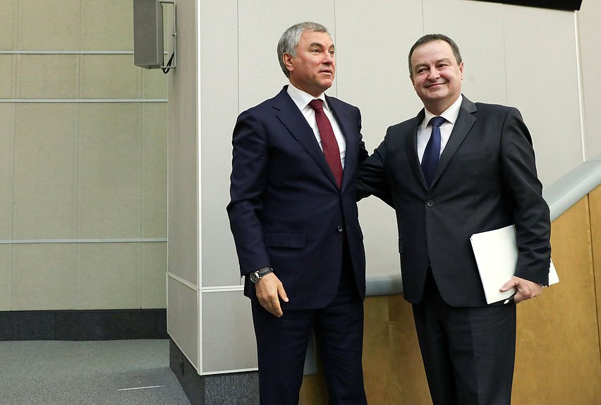 Председатель Государственной Думы Вячеслав Володин и Председатель Народной скупщины Республики Сербии Ивица Дачич