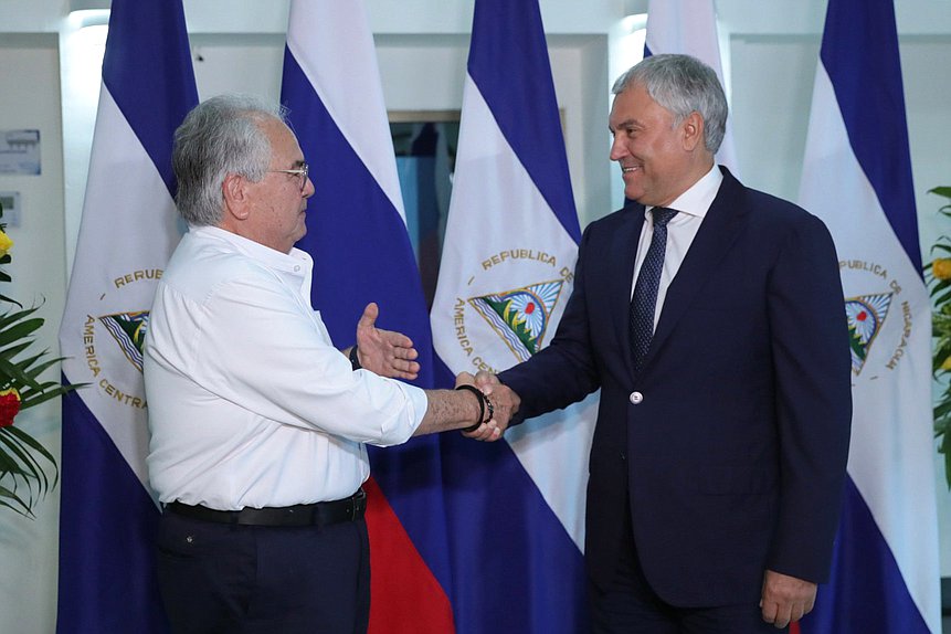 El Jefe de la Duma Estatal, Vyacheslav Volodin, y el Jefe de la Asamblea Nacional de la República de Nicaragua, Gustavo Eduardo Porras Cortés