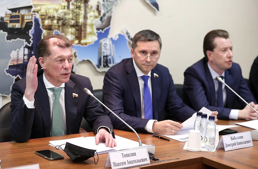 Председатель Комитета по экономической политике Максим Топилин, Председатель Комитета по экологии, природным ресурсам и охране окружающей среды Дмитрий Кобылкин и Первый заместитель Председателя Комитета Владимир Бурматов