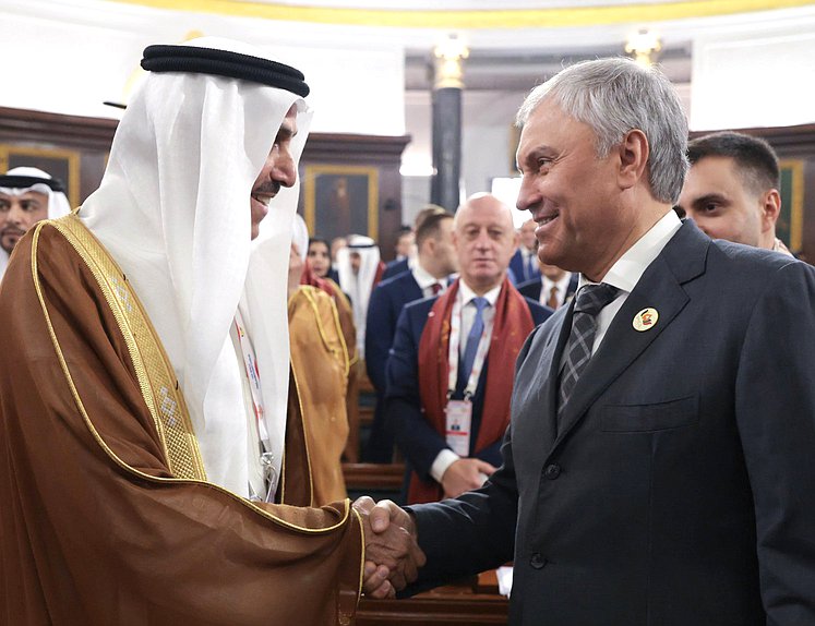Chairman of the State Duma Vyacheslav Volodin and Speaker of the Federal National Council of the United Arab Emirates Saqr Ghobash. The 12th International BRICS Parliamentary Forum