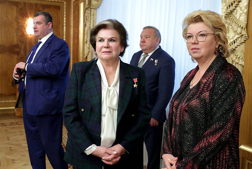 Deputy Chairwoman of the Committee on Federal System and Issues of Local Self-Government Valentina Tereshkova and Chairwoman of the Committee on Culture Elena Iampolskaya