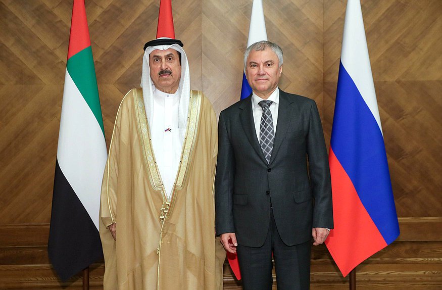 Chairman of the State Duma Vyacheslav Volodin and Speaker of the Federal National Council of the United Arab Emirates Saqr Ghobash