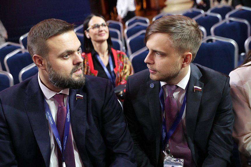 Deputy Chairman of the Committee on Issues of the Commonwealth of Independent States and Contacts with Fellow Countryman Artem Turov and First Deputy Chairman of the Committee on Informational Policy, Technologies and Communications Anton Tkachev