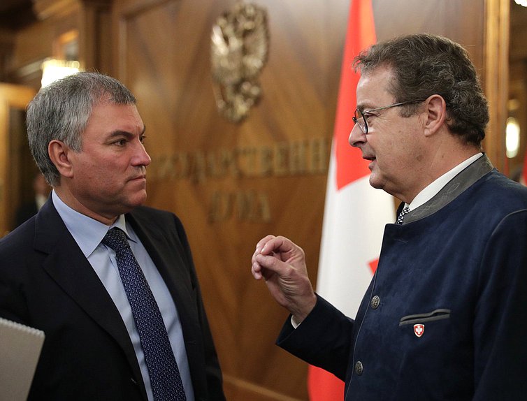 Chairman of the State Duma Viacheslav Volodin and President of the Council of States of the Federal Assembly of the Swiss Confederation Jean-René Fournier