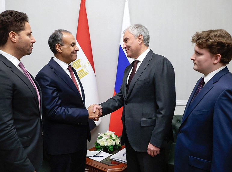 Chairman of the State Duma Vyacheslav Volodin and Minister of Foreign Affairs, Emigration, and Egyptian Expatriates of the Arab Republic of Egypt Badr Ahmed Mohamed Abdelatty