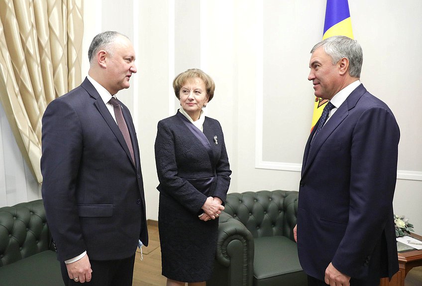 Chairman of the State Duma Viacheslav Volodin, Speaker of the Parliament of the Republic of Moldova Zinaida Greceanîi and ex-President of the Republic of Moldova Igor Dodon