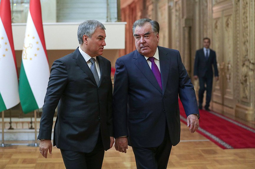 Chairman of the State Duma Viacheslav Volodin and President of the Republic of Tajikistan Emomali Rahmon