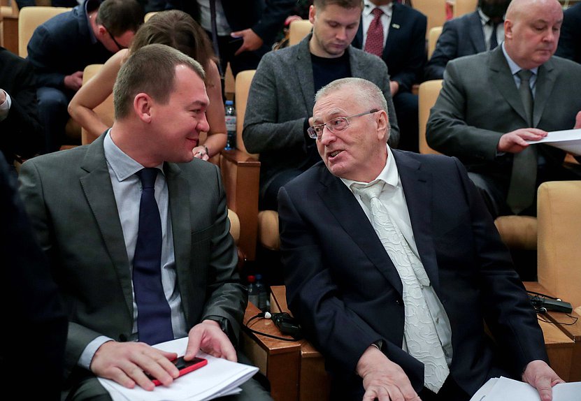 Chairman of the Committee on Physical Culture, Sport and Youth Affairs Mikhail Degtiarev and leader of LDPR faction Vladimir Zhirinovskii