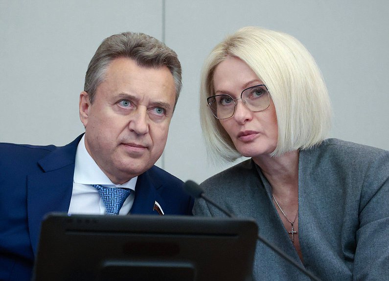Член фракции "Единая Россия" Анатолий Выборный и заместитель Председателя Государственной Думы Виктория Абрамченко