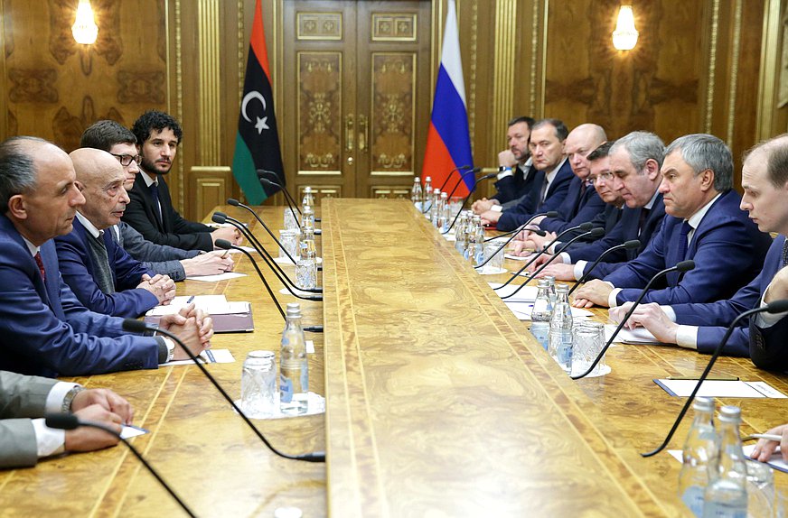 Встреча Председателя Государственной Думы Вячеслава Володина с Председателем Палаты депутатов Ливии Агилой Салехом