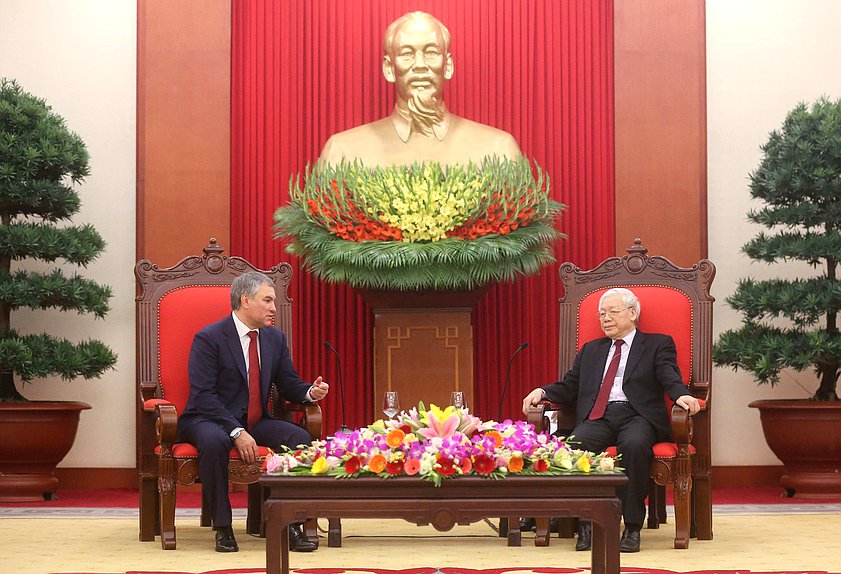 Chairman of the State Duma Viacheslav Volodin and General Secretary of the Central Committee of the Communist Party of Vietnam, President of the Socialist Republic of Vietnam Nguyễn Phú Trọng