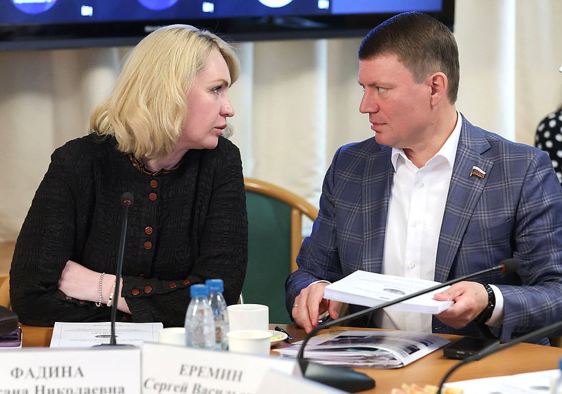 Заместитель Председателя Комитета по региональной политике и местному самоуправлению Оксана Фадина и член Комитета по транспорту и развитию транспортной инфраструктуры Сергей Еремин