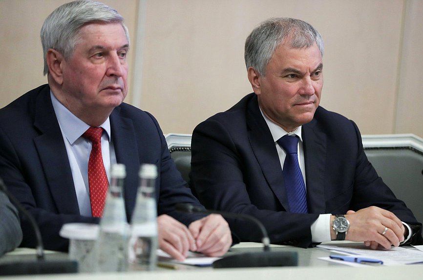 Chairman of the State Duma Vyacheslav Volodin and First Deputy Chairman of the State Duma Ivan Melnikov