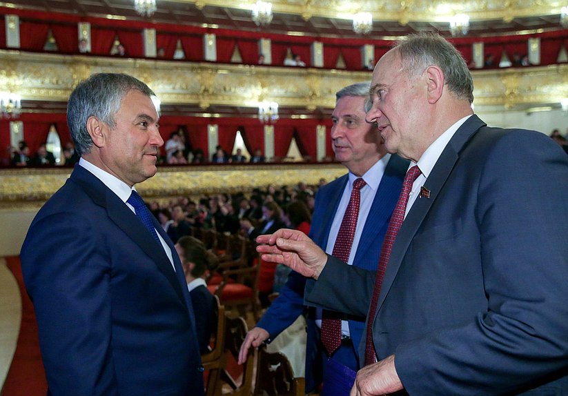 Chairman of the State Duma Viacheslav Volodin, First Deputy Chairman of the State Duma Ivan Melnikov and Leader of CPRF faction Gennady Zyuganov