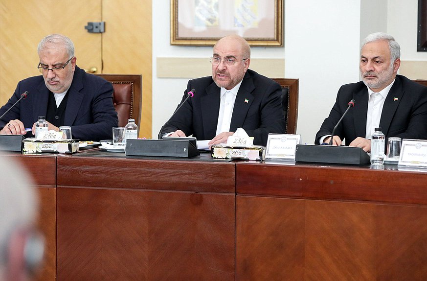 Speaker of the Islamic Consultative Assembly of the Islamic Republic of Iran Mohammad Bagher Ghalibaf (in the middle)