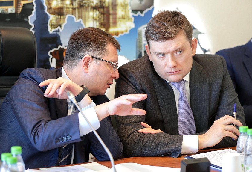 Председатель Комитета по экономической политике, промышленности, инновационному развитию и предпринимательству Сергей Жигарев и Первый заместитель председателя Комитета Совета Федерации по бюджету и финансовым рынкам Николай Журавлев