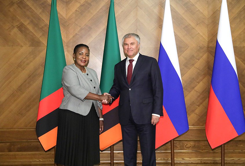 Chairman of the State Duma Vyacheslav Volodin and Speaker of the National Assembly of the Republic of Zambia Nelly Mutti