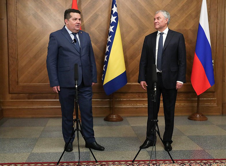 Chairman of the State Duma Vyacheslav Volodin and Speaker of the National Assembly of Republika Srpska (Bosnia and Herzegovina) Nenad Stevandić