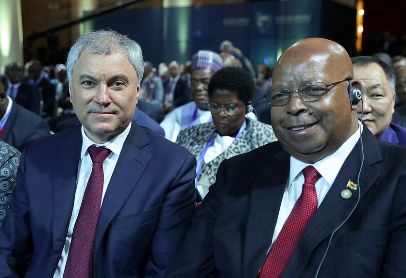 Chairman of the State Duma Vyacheslav Volodin and Speaker of the National Assembly of the Republic of Zimbabwe Jacob Mudenda
