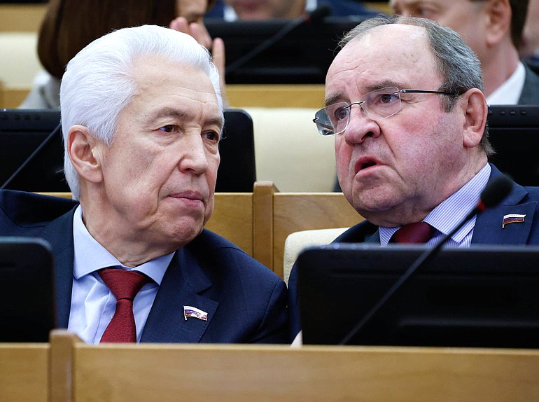 Руководитель фракции «Единая Россия» Владимир Васильев и член Комитета по бюджету и налогам Виктор Селиверстов