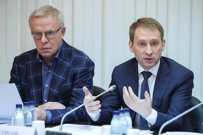 Первый заместитель Председателя Комитета по экологии, природным ресурсам и охране окружающей среды Вячеслав Фетисов и Министр природных ресурсов и экологии РФ Александр Козлов