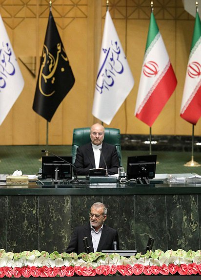 Speaker of the Islamic Consultative Assembly of the Islamic Republic of Iran Mohammad Bagher Ghalibaf and President-elect of the Islamic Republic of Iran Masoud Pezeshkian