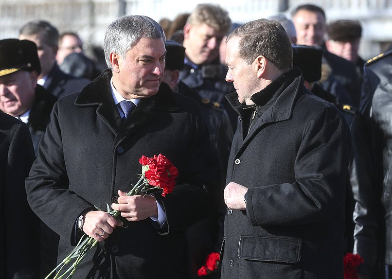 Председатель Государственной Думы Вячеслав Володин и Председатель Правительства РФ Дмитрий Медведев