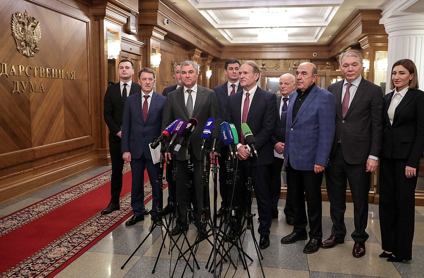 Meeting of Chairman of the State Duma Viacheslav Volodin and Chairman of the Inter-Factional Parliamentary Association of the Verkhovna Rada of Ukraine ”Inter-Parliamentary Dialogue for Peace: Ukraine-Russia-Germany-France” Viktor Medvedchuk