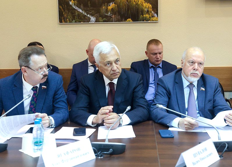 Член Комитета по развитию Дальнего Востока и Арктики Владимир Новиков и члены Комитета по экологии, природным ресурсам и охране окружающей среды Азат Ягафаров и Вадим Шувалов