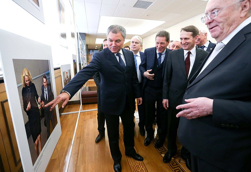Председатель Государственной Думы Вячеслав Володин, директор Службы внешней разведки Сергей Нарышкин, Первый заместитель Председателя Государственной Думы Александр Жуков и руководитель фракции ЛДПР Владимир Жириновский