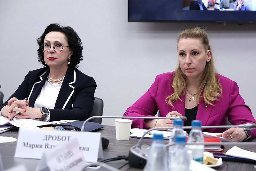 Заместитель Председателя Счетной палаты РФ Галина Изотова и заместитель Председателя Комитета по защите семьи, вопросам отцовства, материнства и детства Мария Дробот