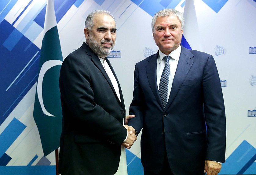 Chairman of the State Duma Viacheslav Volodin and Chairman of the National Assembly of the Islamic Republic of Pakistan Asad Qaiser