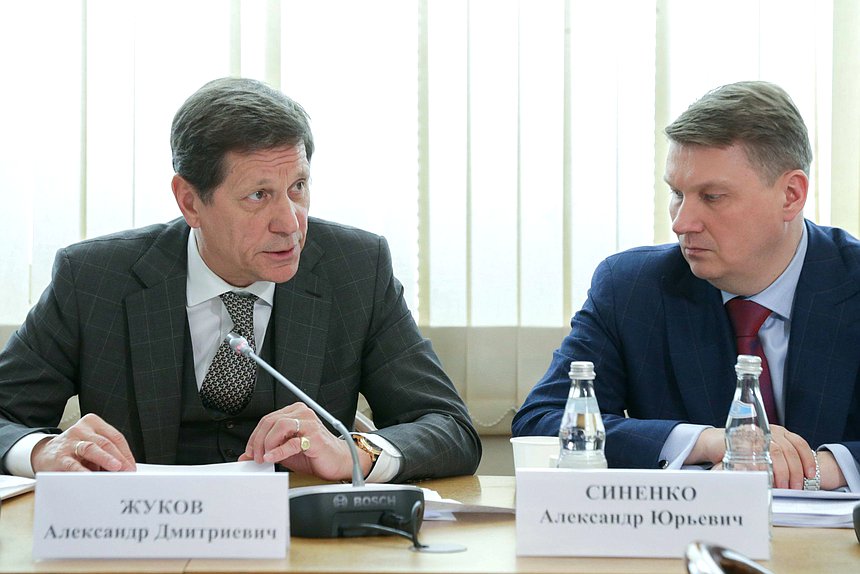 Первый заместитель Председателя Государственной Думы Александр Жуков и Полномочный представитель Правительства РФ в ГД Александр Синенко
