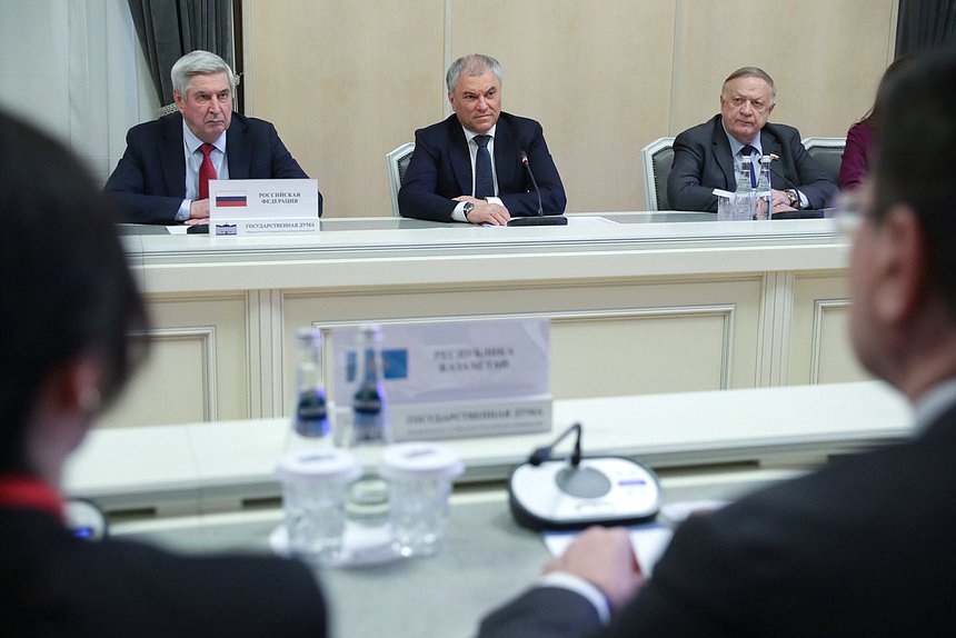 Chairman of the State Duma Vyacheslav Volodin, First Deputy Chairman of the State Duma Ivan Melnikov and member of the Committee on Defence Victor Zavarzin