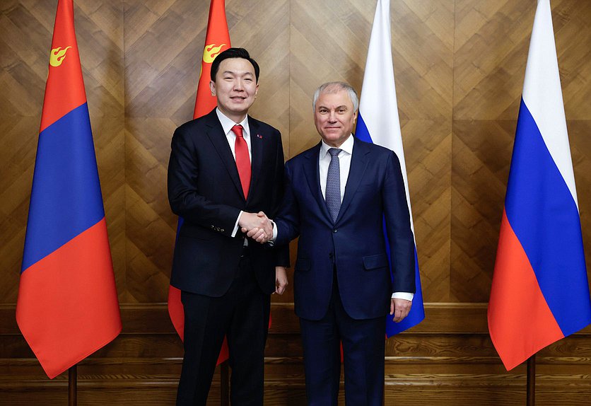 Встреча Председателя Государственной Думы Вячеслава Володина с Председателем Великого Государственного Хурала Монголии Ням-Осорын Учралом