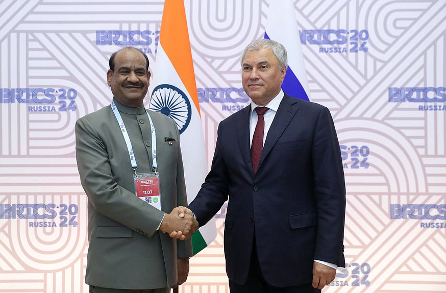 Chairman of the State Duma Vyacheslav Volodin and Speaker of the Lok Sabha of the Parliament of the Republic of India Om Birla