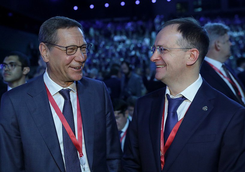 First Deputy Chairman of the State Duma Alezander Zhukov and Aide to the President of the Russian Federation Vladimir Medinsky