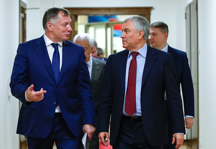 Председатель Государственной Думы Вячеслав Володин и заместитель Председателя Правительства РФ Марат Хуснуллин