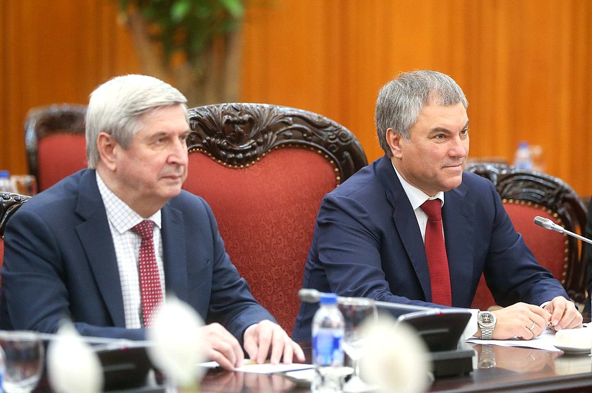Chairman of the State Duma Viacheslav Volodin and First Deputy Chairman of the State Duma Ivan Melnikov