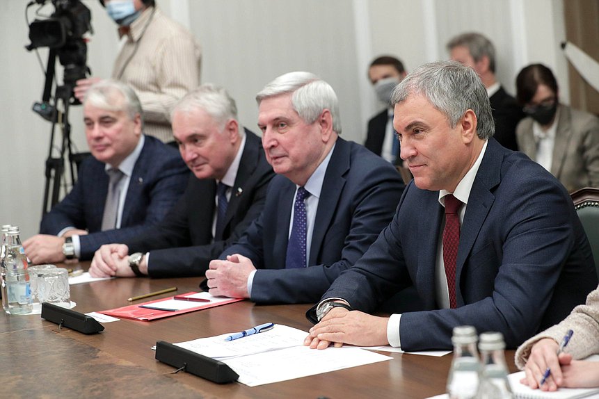 Chairman of the State Duma Vyacheslav Volodin, First Deputy Chairman of the State Duma Ivan Melnikov, Chairman of the Committee on Defence Andrey Kartapolov and Chairman of the Committee on Energy Pavel Zavalny