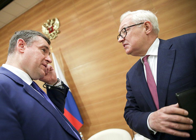 Chairman of the Committee on International Affairs Leonid Slutskiy and Deputy Minister of Foreign Affairs of the Russian Federation Sergey Ryabkov