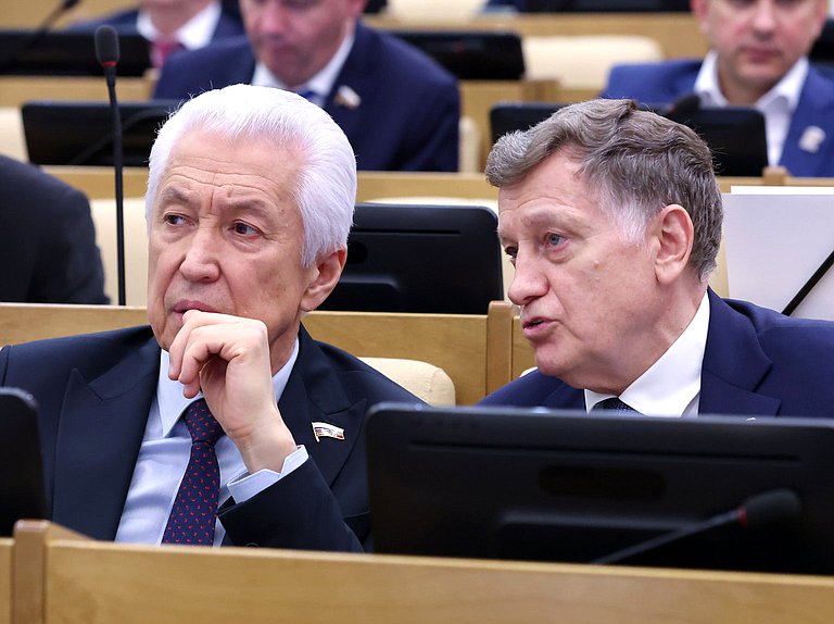 Руководитель фракции "Единая Россия" Владимир Васильев и член Комитета по финансовому рынку Вячеслав Макаров