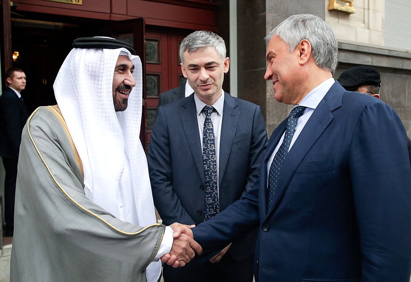 Chairman of the State Duma Vyacheslav Volodin and Speaker of the Arab Parliament Mohammed bin Ahmed Al Yamahi