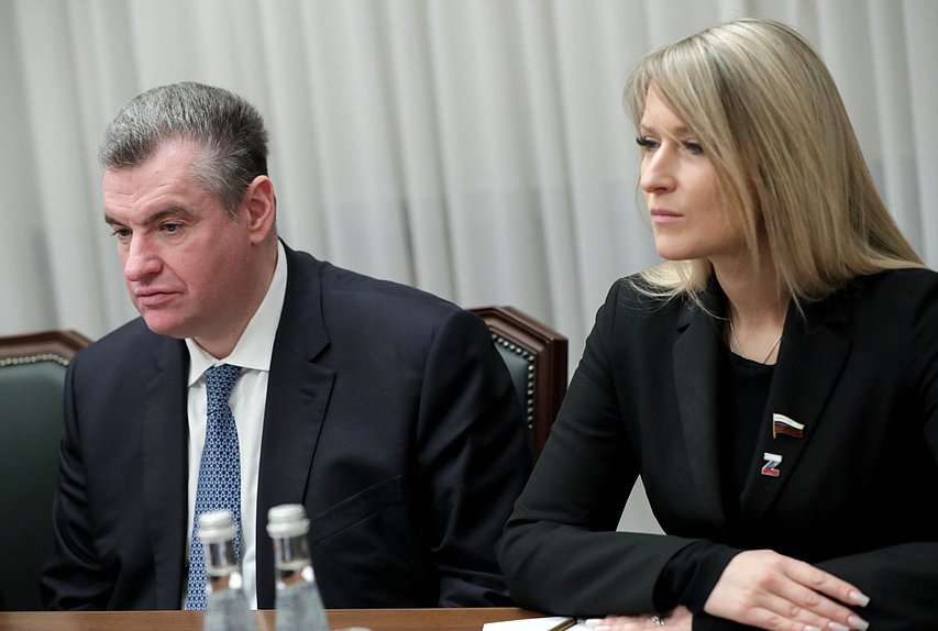 Leader of the LDPR faction Leonid Slutsky and First Deputy Chairwoman of the Committee on Education Yana Lantratova