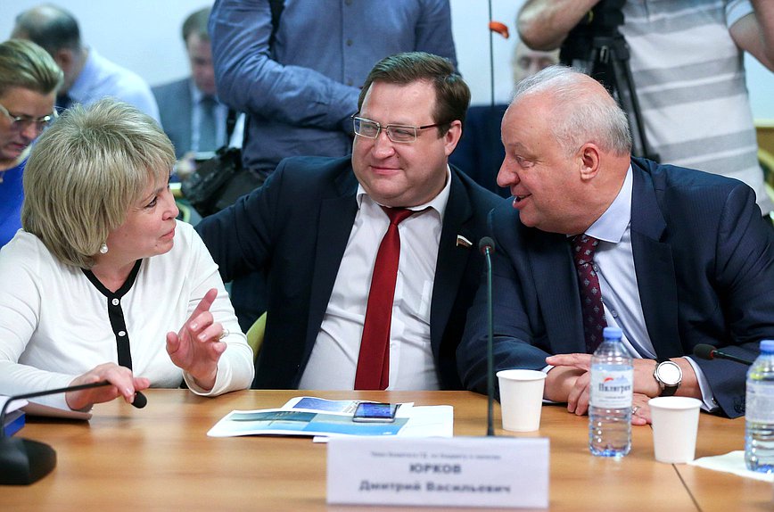 Заместитель Председателя Комитета по контролю и Регламенту Ирина Марьяш и члены Комитета по бюджету и налогам Дмитрий Юрков и Игорь Шубин
