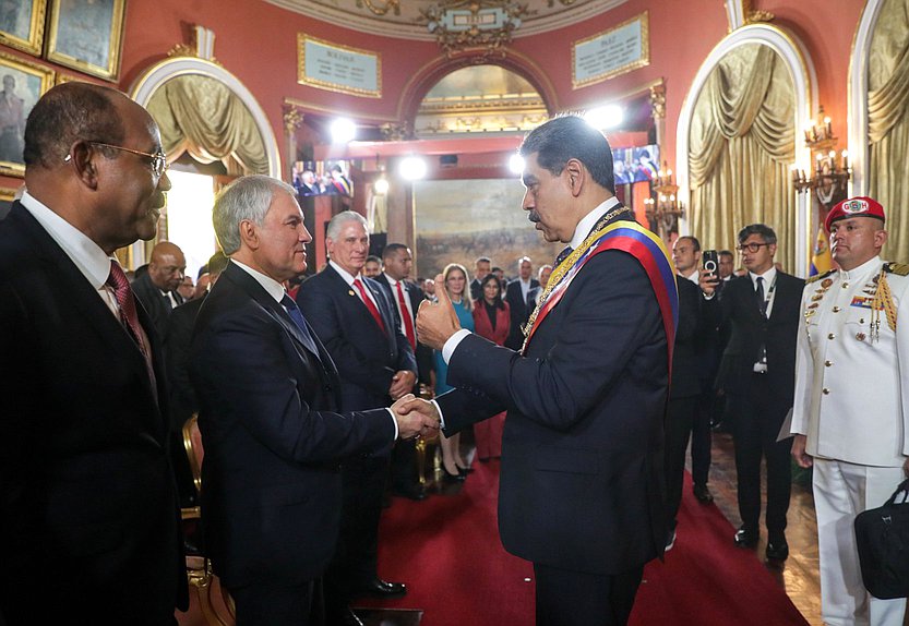 Chairman of the State Duma Vyacheslav Volodin and President-elect of the Bolivarian Republic of Venezuela Nicolás Maduro