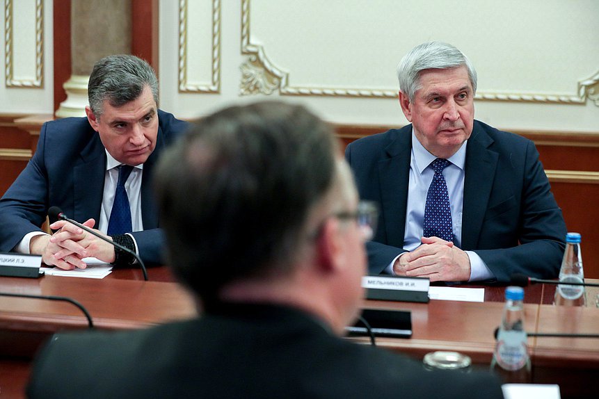 Chairman of the Committee on International Affairs Leonid Slutsky and First Deputy Chairman of the State Duma Ivan Melnikov