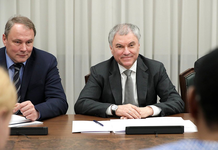 Chairman of the State Duma Vyacheslav Volodin and Deputy Chairman of the State Duma Petr Tolstoy