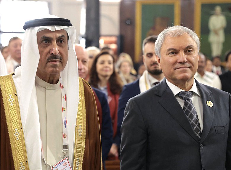 Chairman of the State Duma Vyacheslav Volodin and Speaker of the Federal National Council of the United Arab Emirates Saqr Ghobash. The 12th International BRICS Parliamentary Forum